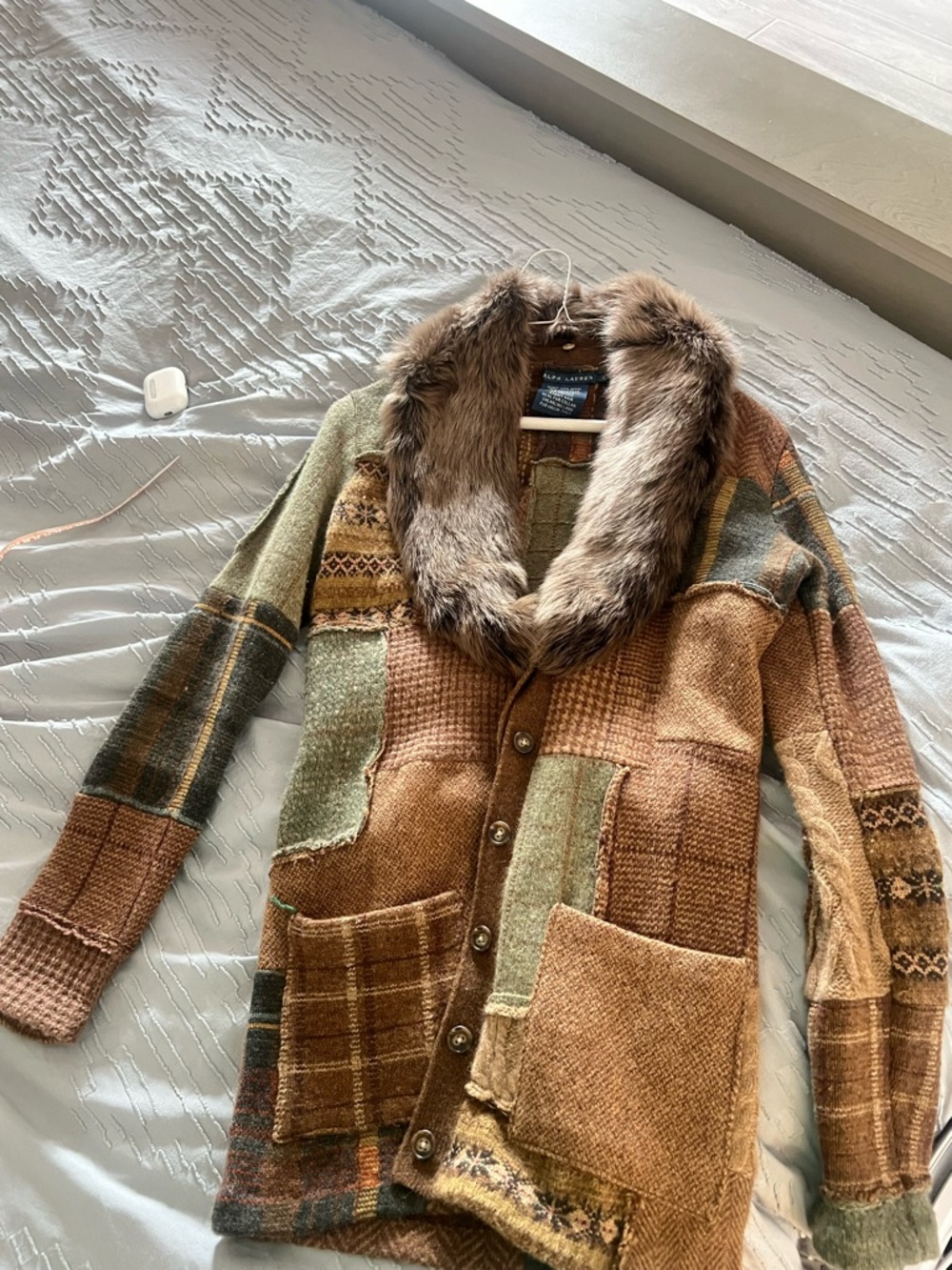 Ralph Lauren vintage shearling fur patchwork cardigan size small